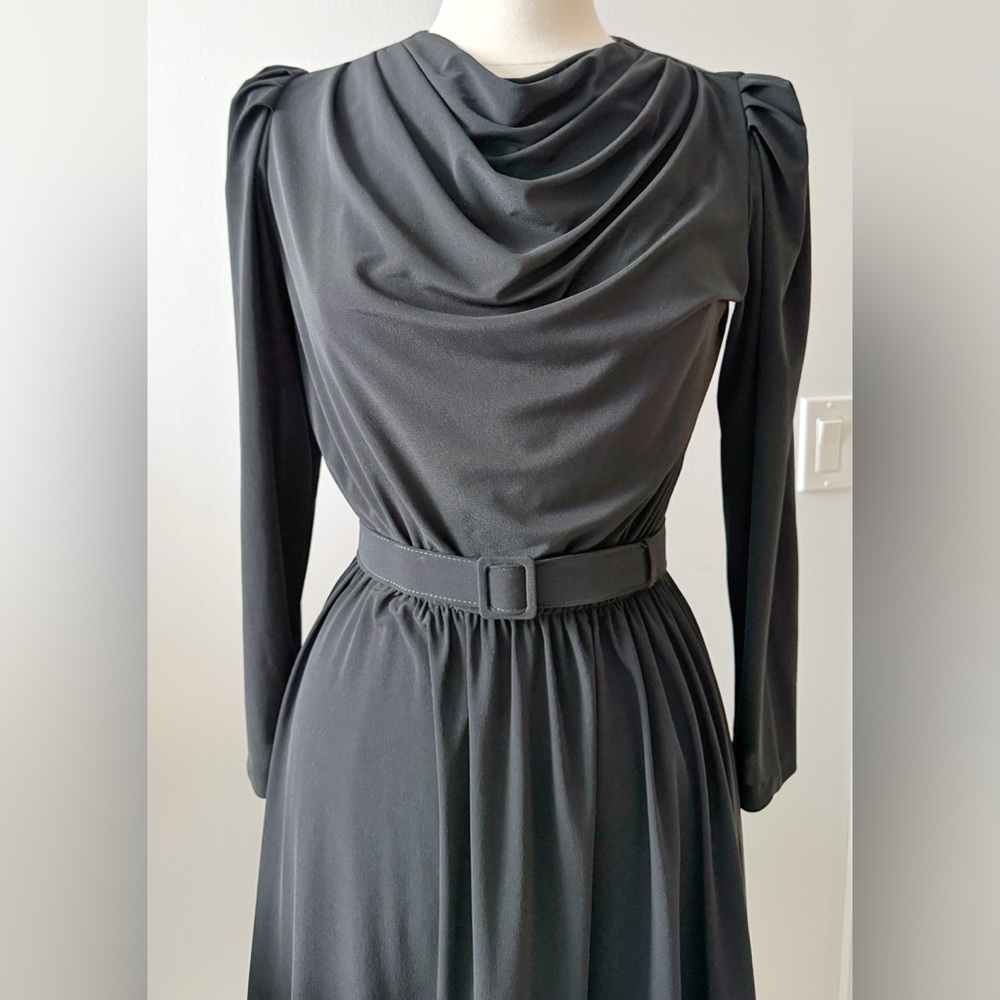 Vintage Joseph Ribkoff Black Draped Midi Dress – Rare Find, Fits S–M - Picture 4 of 10